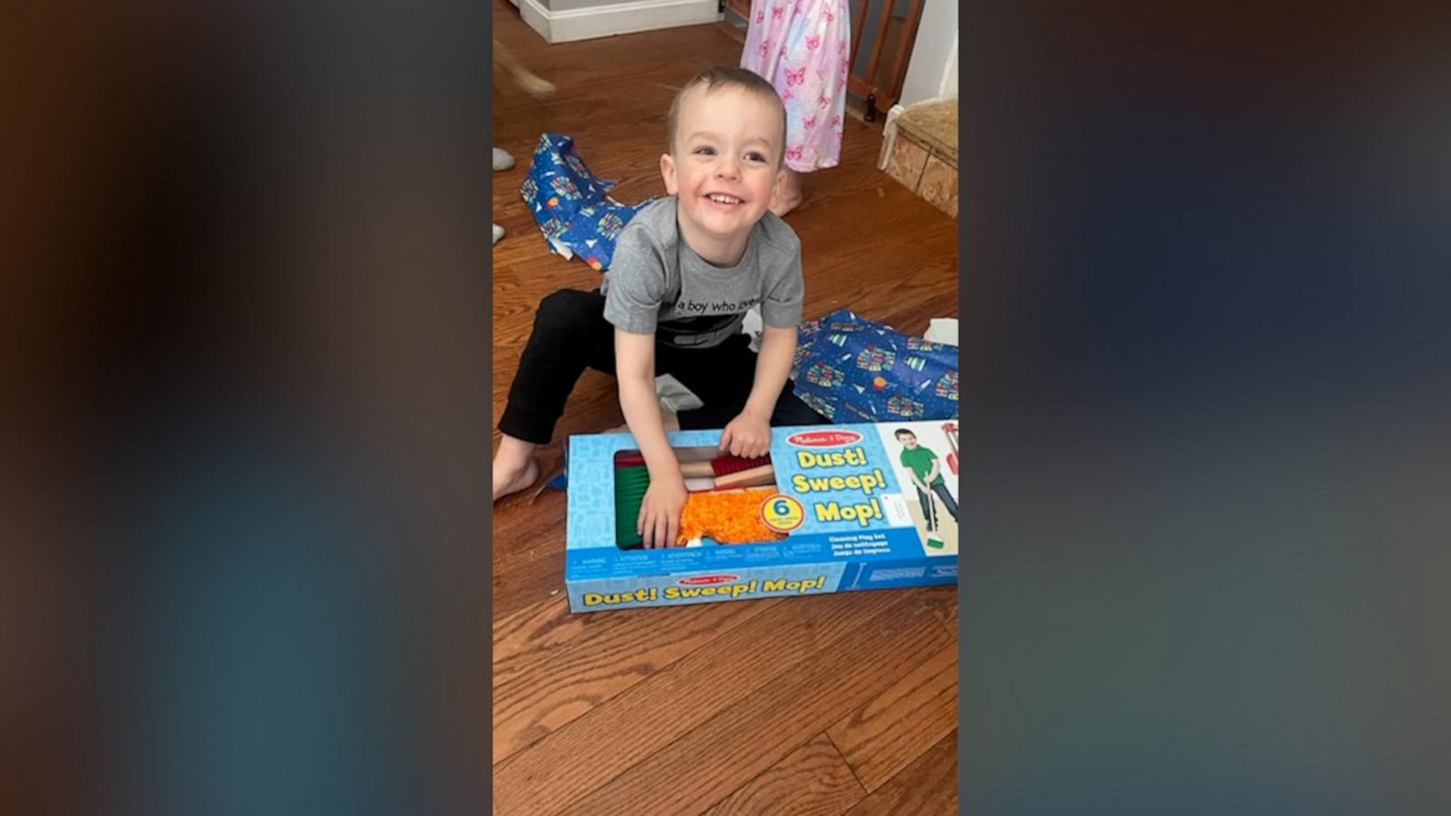 Jacob Tosetti's 4th birthday party included a robot vacuum-themed cake, cookies with vacuums on them, and even vacuum instruction manual pages posted on the walls for decoration.