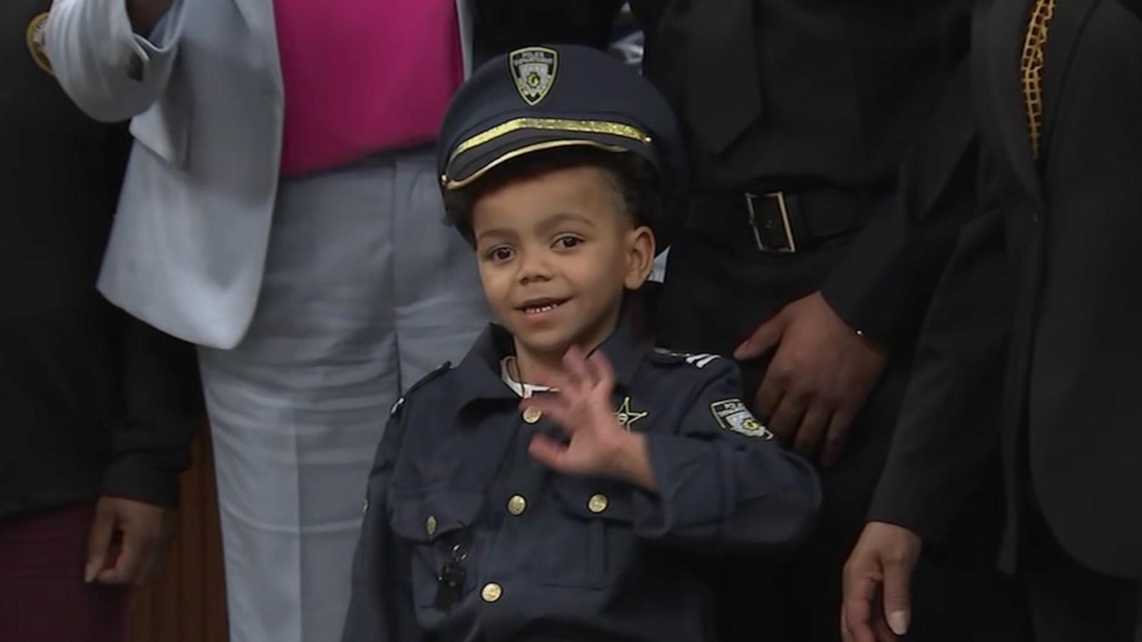 VIDEO: 6-year-old who has undergone dozens of surgeries sworn in as honorary police officer