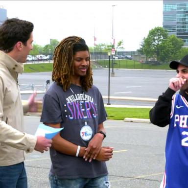 VIDEO: 76ers' superfans surprised with tickets to playoffs