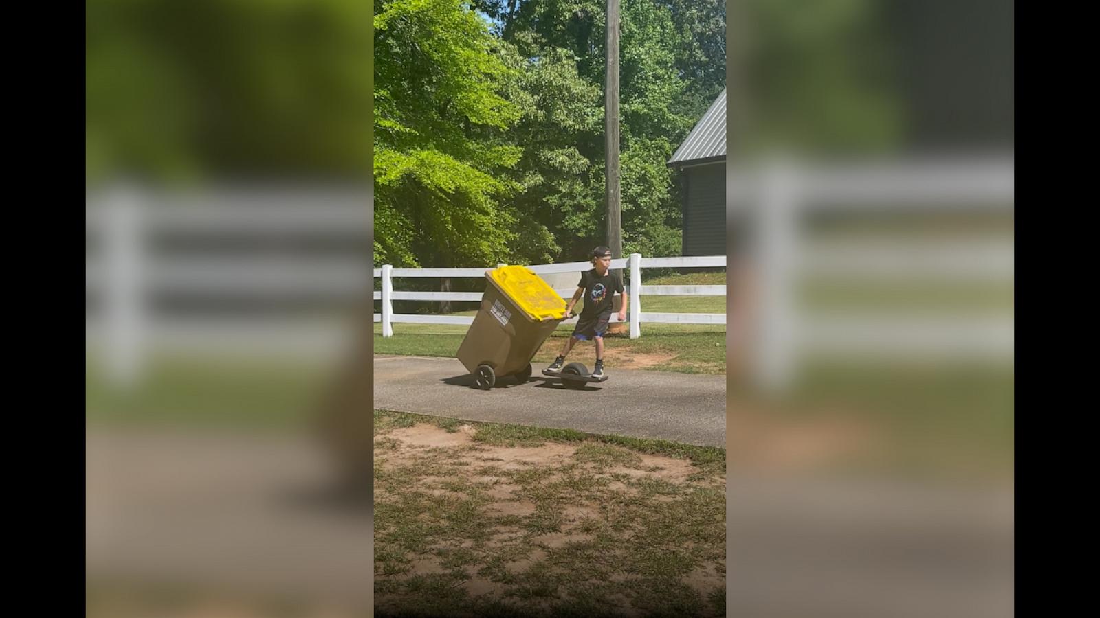 Watch how this clever boy turns chores into fun.