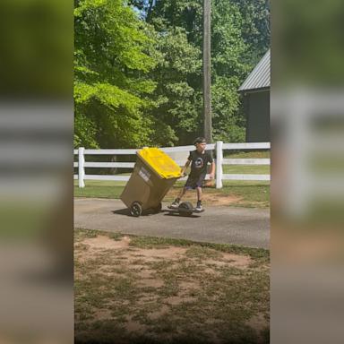 Watch how this clever boy turns chores into fun.