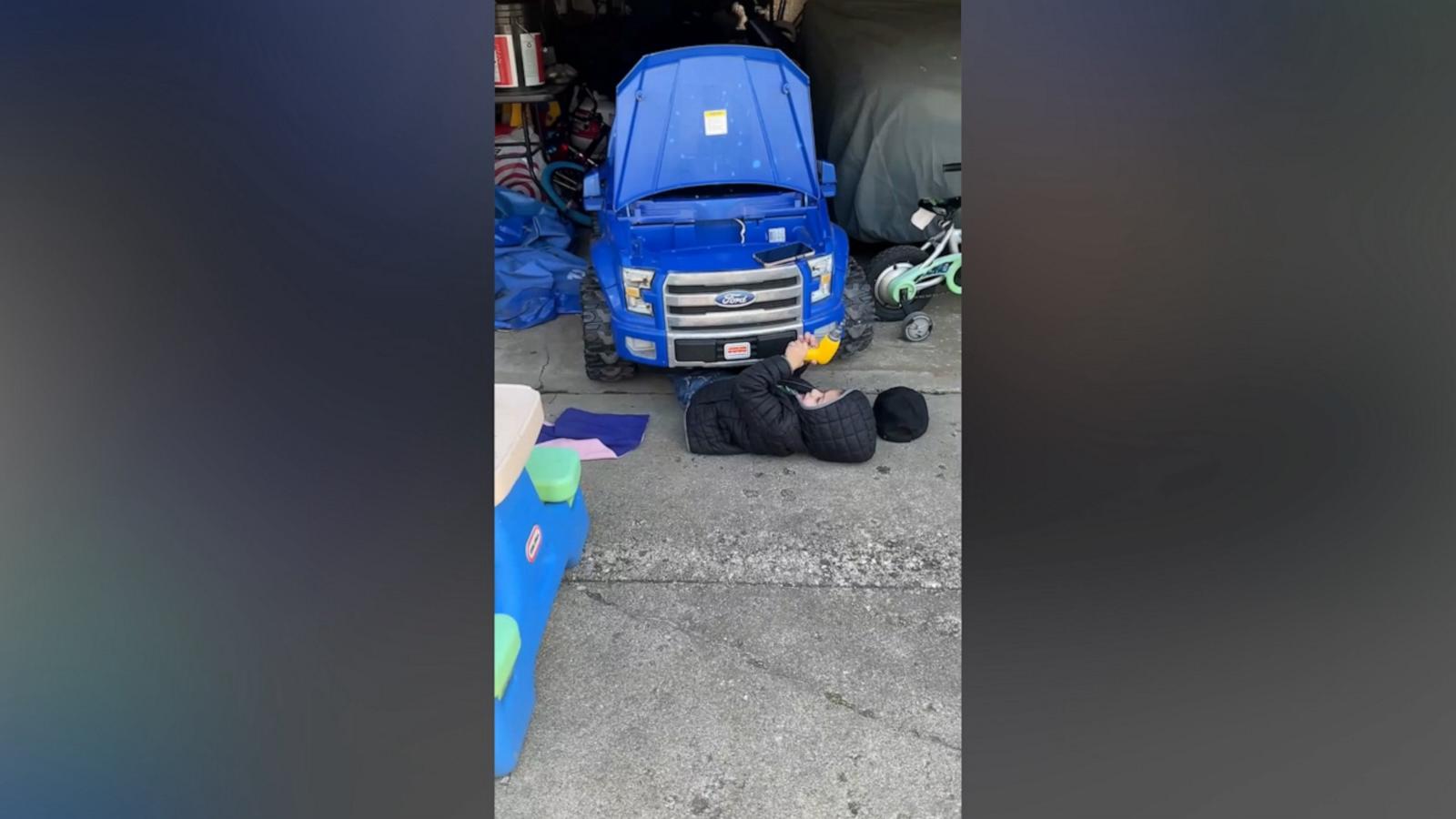 VIDEO: Mom films hilarious video of son under toy car pretending to be a mechanic