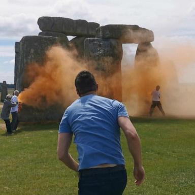 VIDEO: Stonehenge covered in orange paint by climate activists