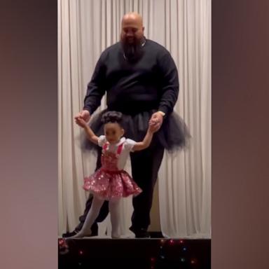 VIDEO: 6-foot-5-inch dad wears ballet skirt to dance with daughter for her ballet recital 