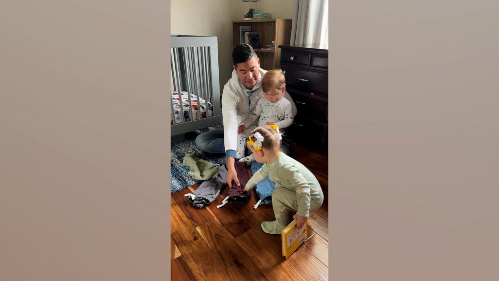 VIDEO: Dad adorably helps his toddlers choose their outfits for a lunch date