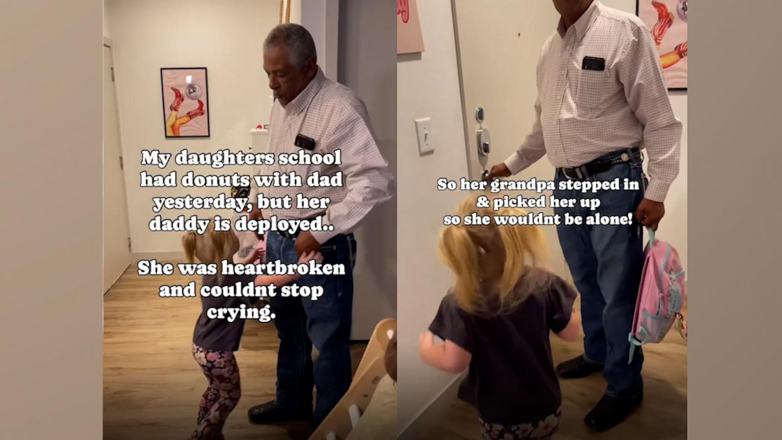 Man surprises granddaughter after her dad can't attend father-daughter event