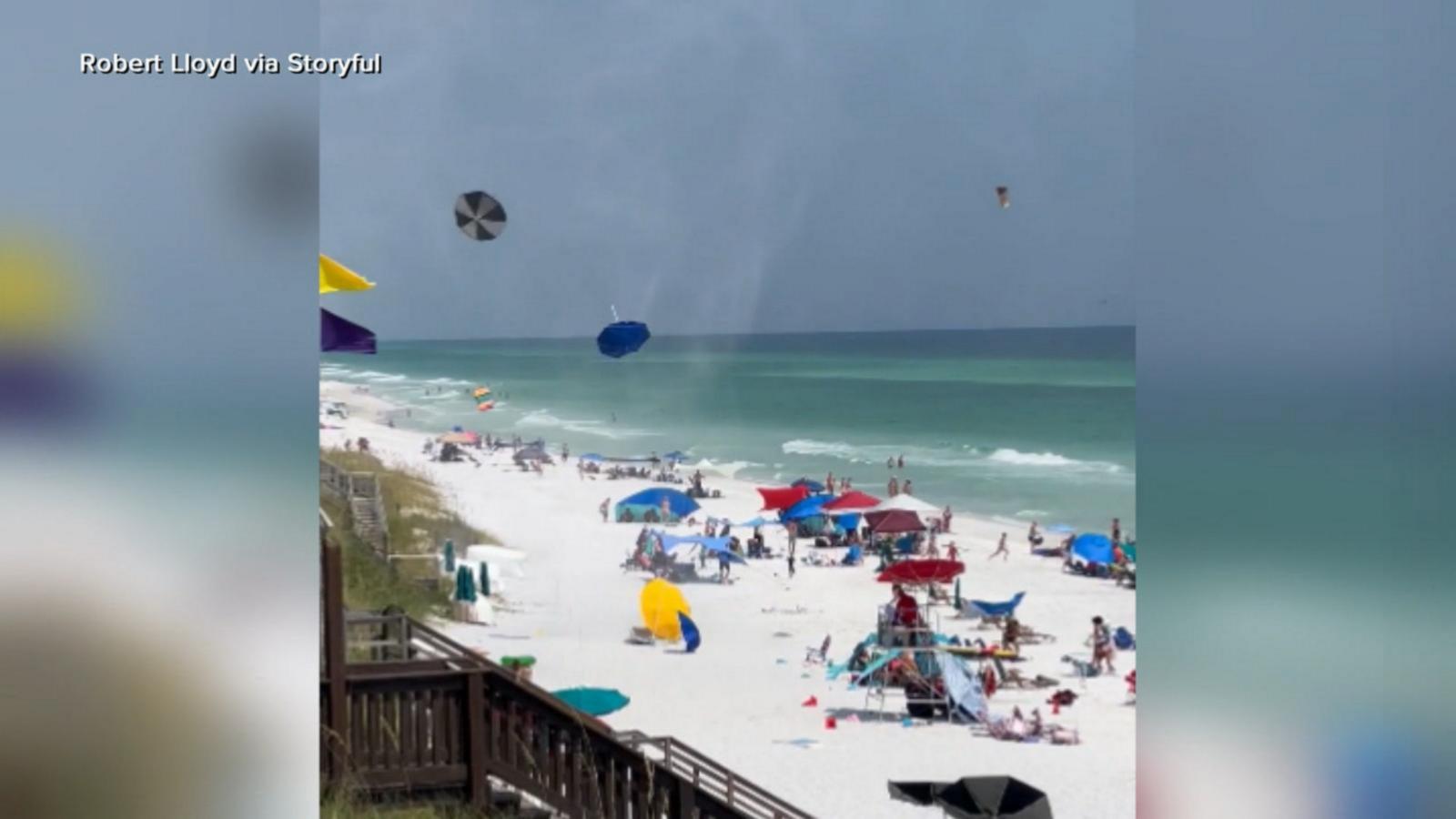 VIDEO: Beach umbrellas go flying in the wind at Florida beach