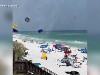 WATCH:  Beach umbrellas go flying in the wind at Florida beach