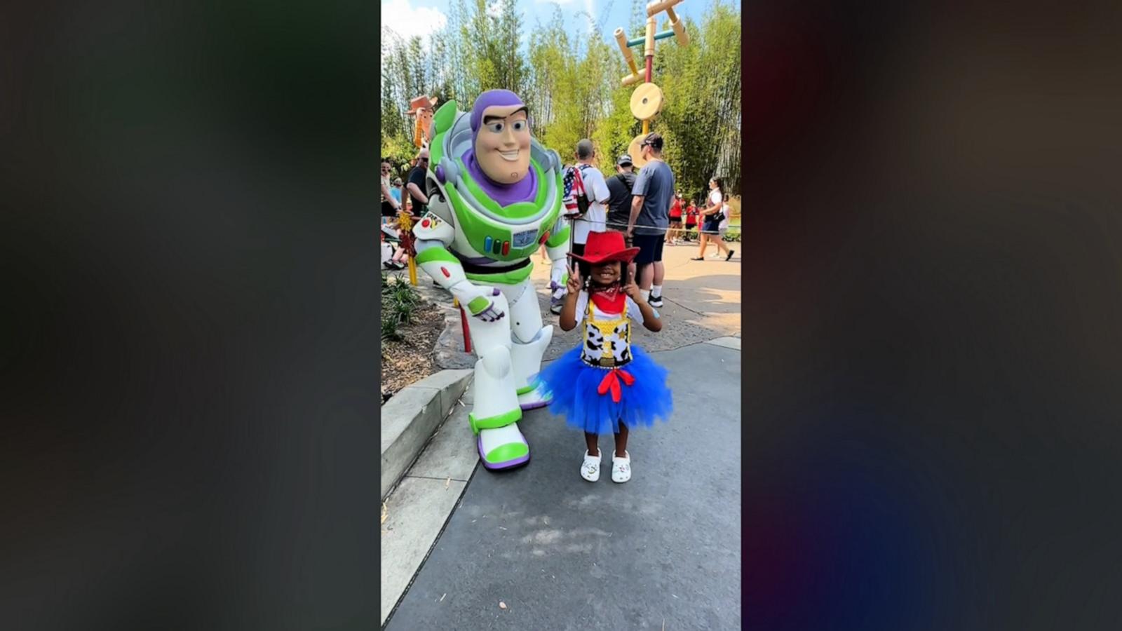 Mom Glismel Butler shared the heartwarming moment on TikTok as her daughter ran to hug Buzz Lightyear, capturing the magic of childhood.