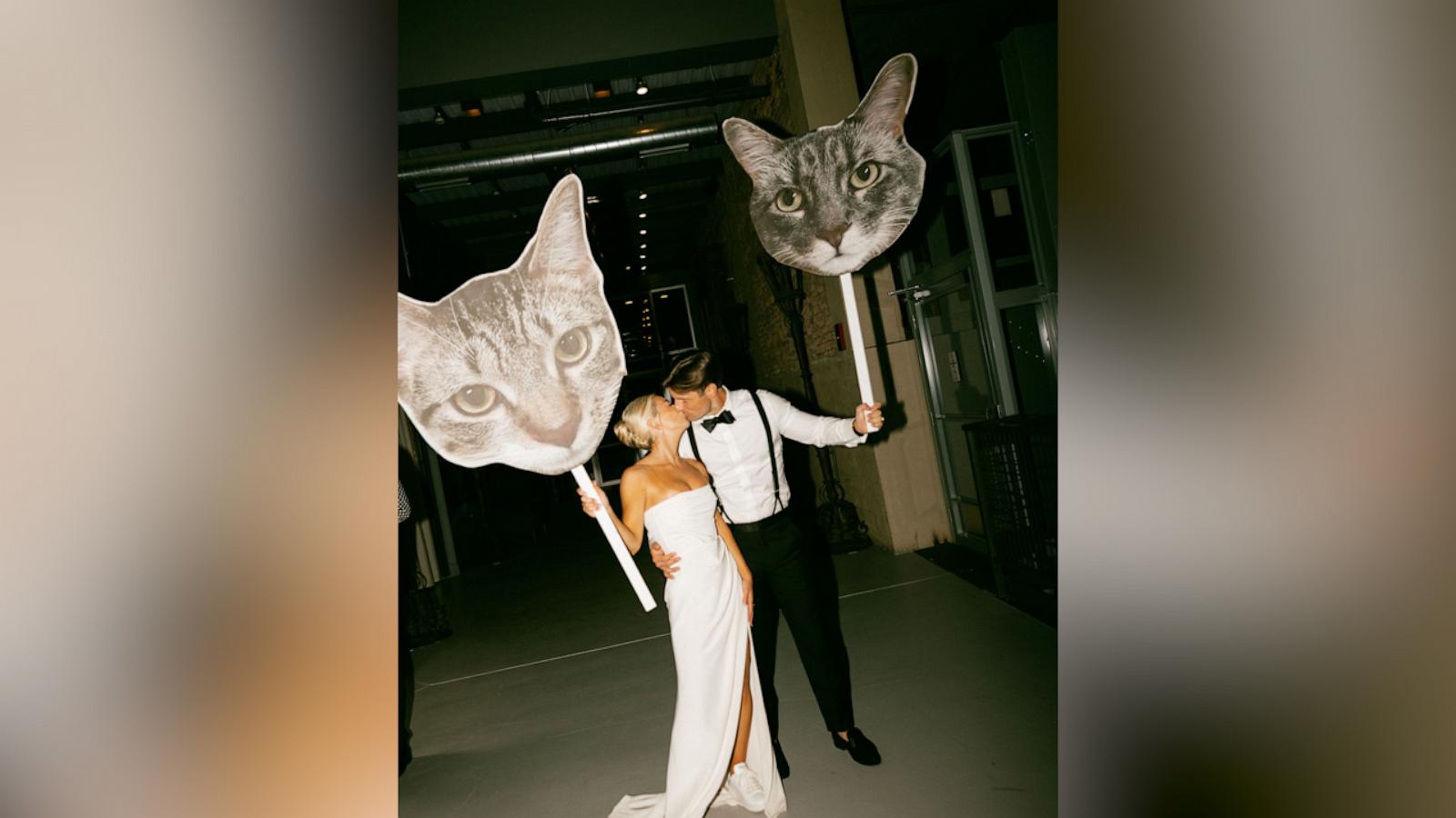 Couple celebrates wedding with giant cutouts of their cats