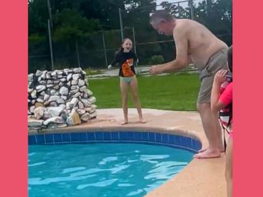 WATCH:  Kids teach their grandpa how to front flip in the pool