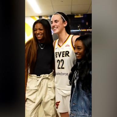 The Olympians then posed for photos with the rest of the members of the Indiana Fever.