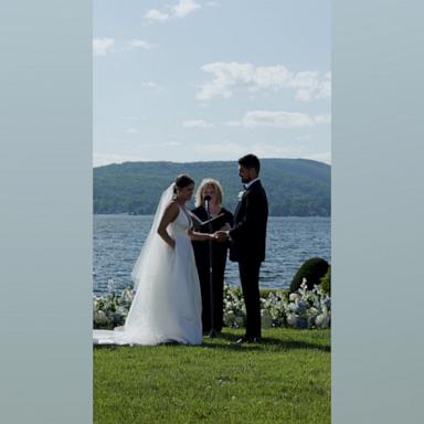 Oh, it has pockets," the officiant said to Sara and Matthew Napoli at their June wedding in Connecticut.