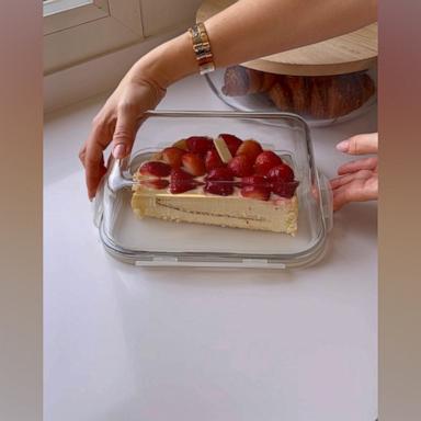 PHOTO: Leftover cake stored in a reusable glass container.