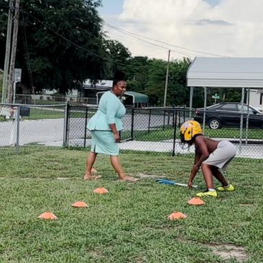 Dedicated mom trains football with her son