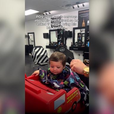 VIDEO: Baby nervous for his 1st haircut brings dog along for support 