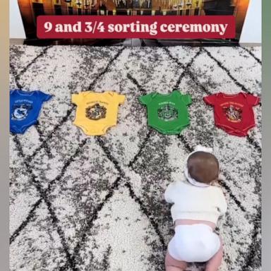 Baby has very dramatic Hogwarts sorting house ceremony for 9 and 3/4 birthday