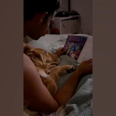 Oakley has been read to since he was a puppy!