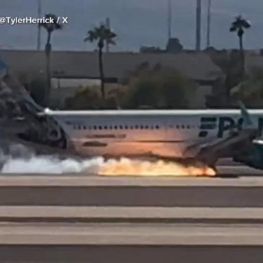 VIDEO: Flames erupt from Frontier Airlines plane after hard landing in Las Vegas