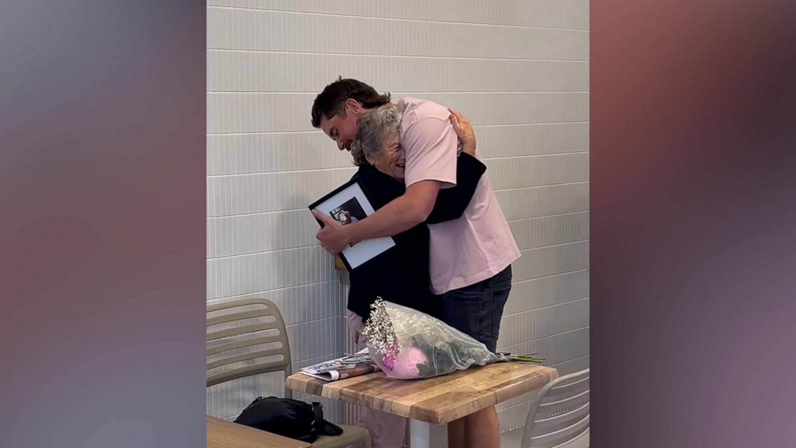 Grandson surprises his grandma so she's not alone on late husband's birthday