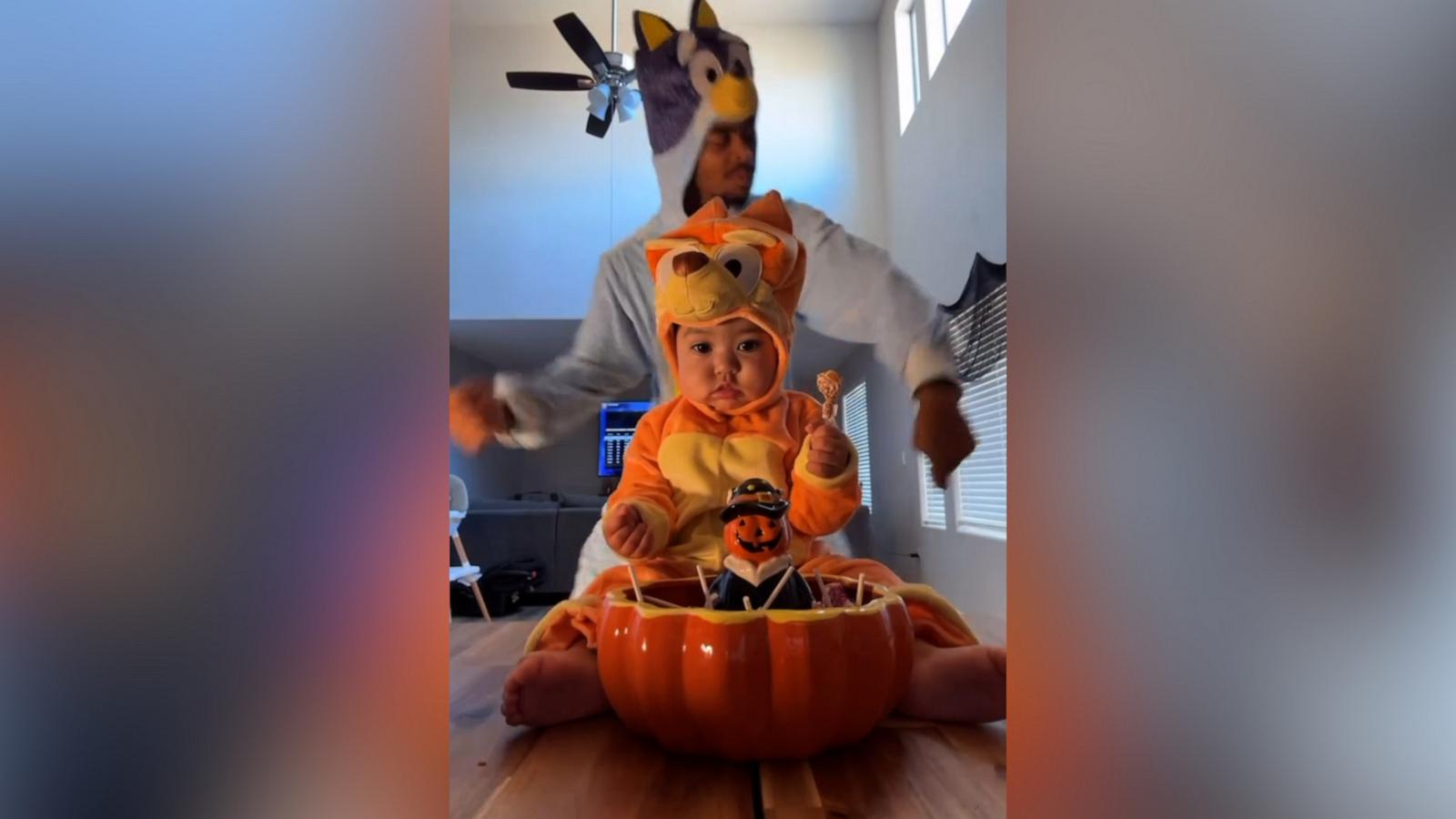 From “Bluey” to “Scooby Doo,” popular content creator @vibin.wit.tay and his daughter have the best costumes in their viral dance videos.