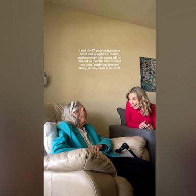 VIDEO: 97-year-old grandmother meets adorable grandchild