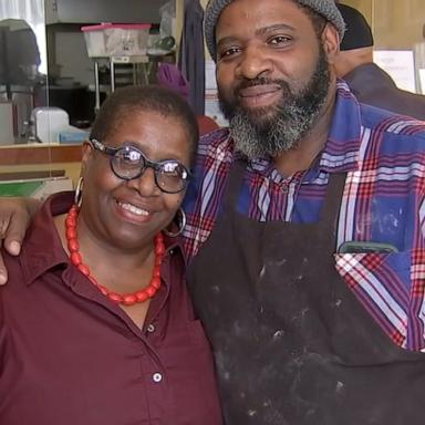 After learning of their connection, Lenore Lindsey faced health complications, and her son Vamarr Hunter took over her bakery for her.