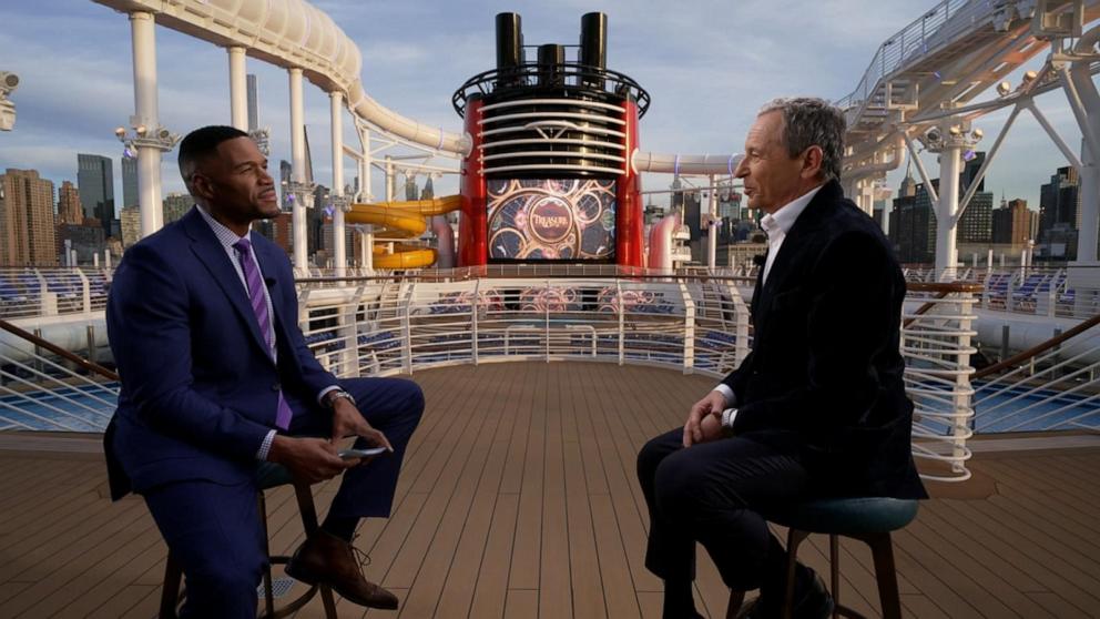 PHOTO: "GMA" co-anchor Michael Strahan and Disney CEO Bob Iger aboard the new Disney Treasure cruise ship.