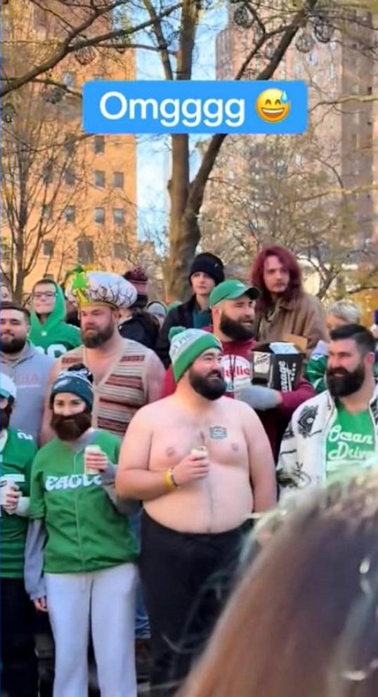 PHOTO: Jason Kelce look a-ikes gathered for a context in Philadephia , Dec. 15, 2024.