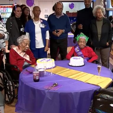 Sutton Park Center for Nursing and Rehabilitation in New Rochelle, New York, threw a double birthday party for centenarians Katherine Carson and Martha Jones.