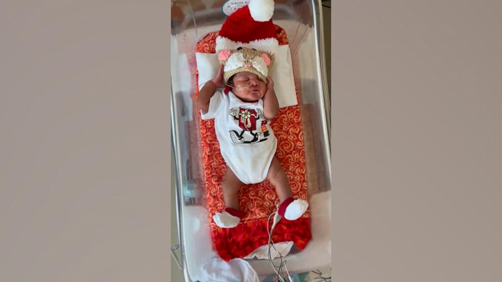 The special hats were crocheted by a NICU graduate's grandmother!