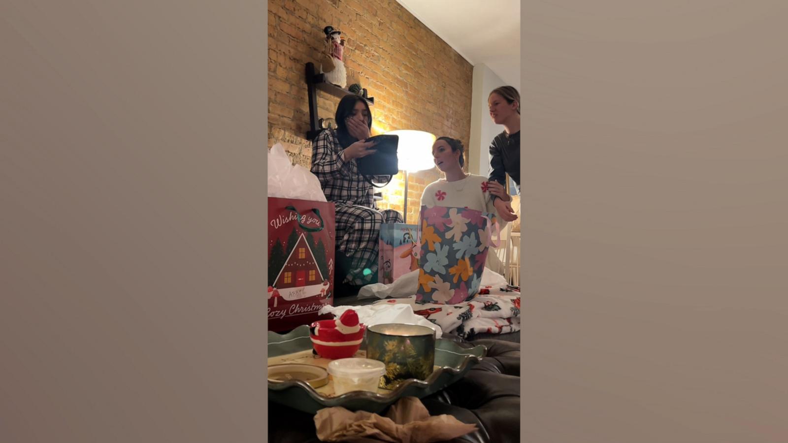 VIDEO: Friend surprised with Secret Santa gift stitched with note from late mom