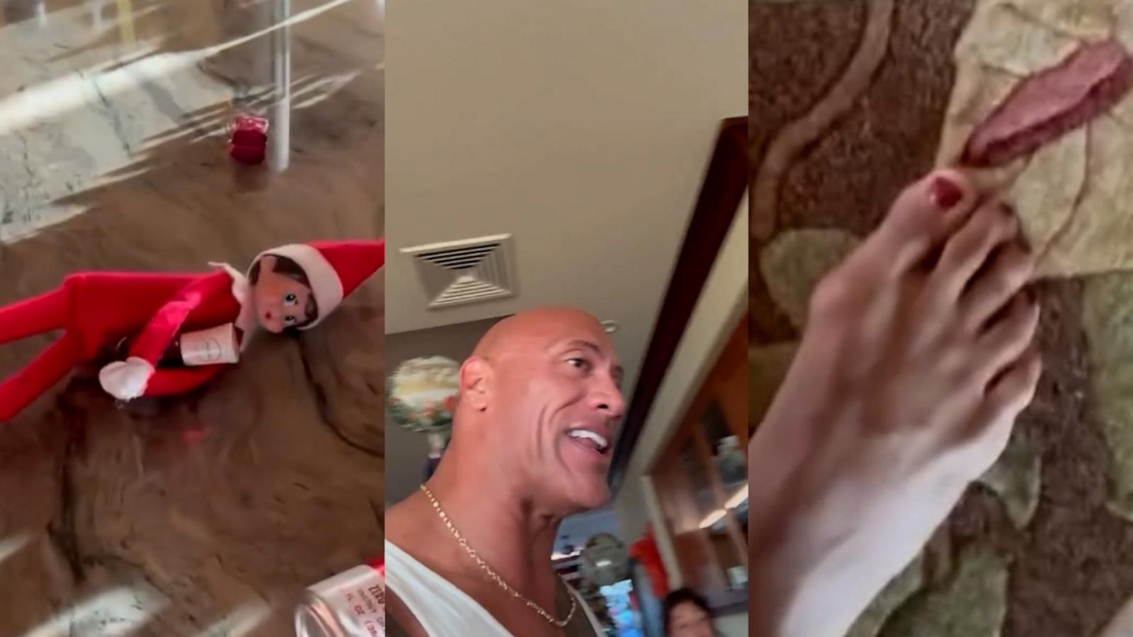 Johnson posted a video to his Instagram of him waking up to his toenails being painted. Turns out, the person -- or elf -- who did it was caught red-handed.