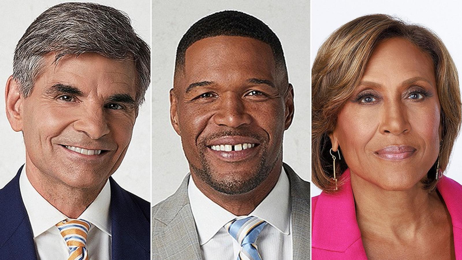 PHOTO: ABC News' George Stephanopoulos, Michael Strahan and Robin Roberts.