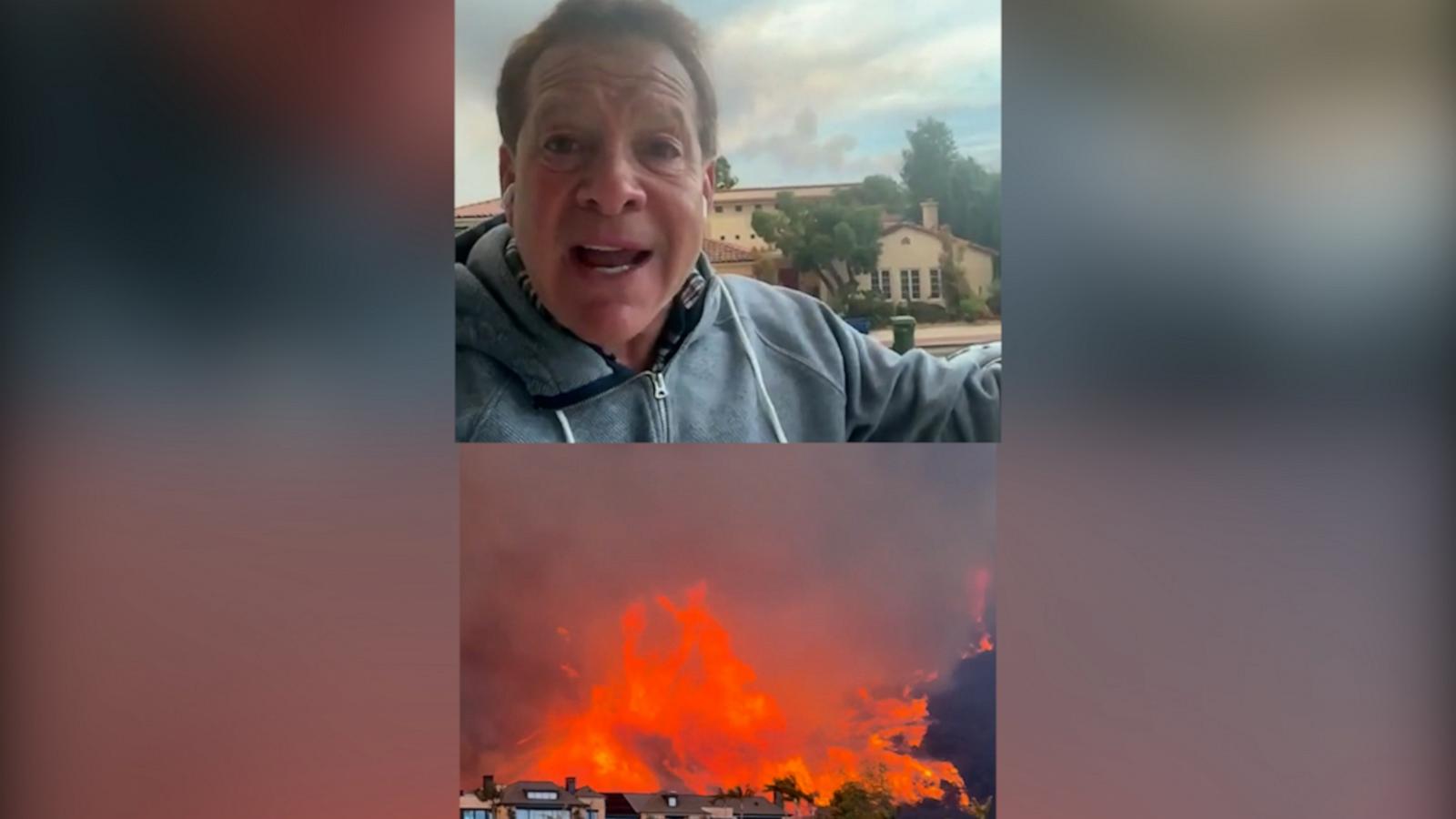 The actor described the fire like a volcano coming down the hillside, and urged people to help their neighbors in need.