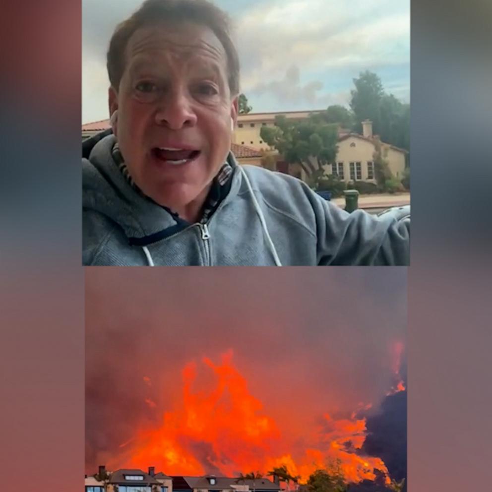 The actor described the fire like a volcano coming down the hillside, and urged people to help their neighbors in need.