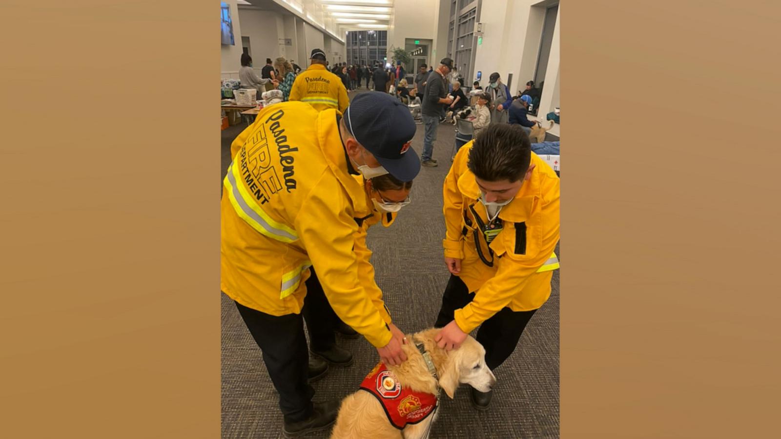 Victor Laveaga and his 11-year-old dog Jack have been greeting first responders returning from the fire line and displaced families at evacuation centers to deliver hope.