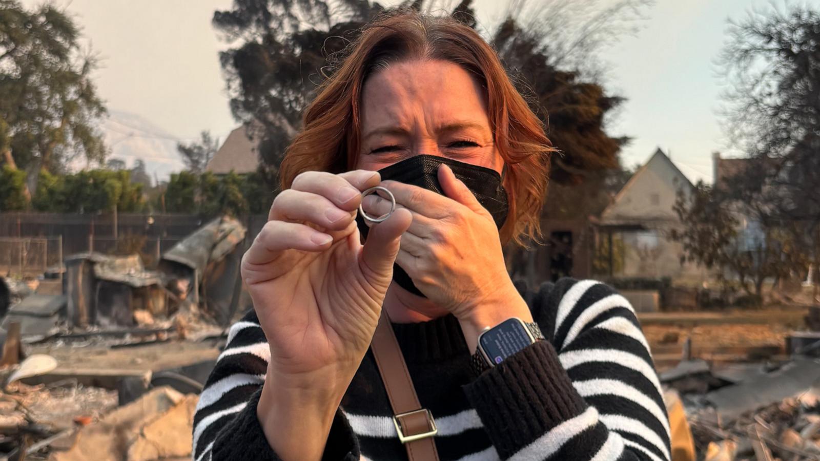 Victoria DeSantis' Altadena house was completely destroyed by the Eaton fire, but firefighters helped her uncover a symbol of hope amid the rubble.