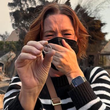 Victoria DeSantis' Altadena house was completely destroyed by the Eaton fire, but firefighters helped her uncover a symbol of hope amid the rubble.