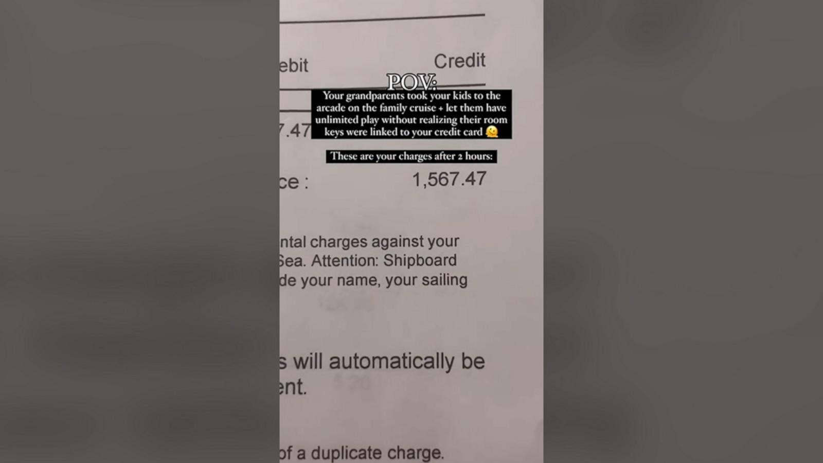 VIDEO: Kids mistakenly charge $1,567 to parent's card while in arcade on family cruise