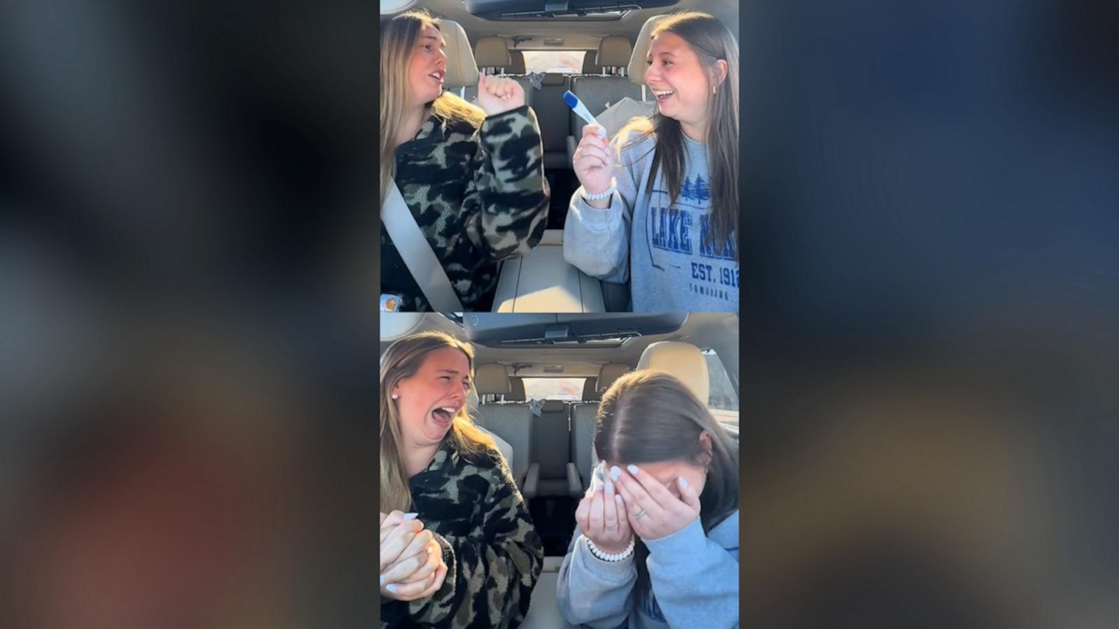 "She knew how much my husband and I wanted this baby, as well as our struggle," Payton Meulemans said about her twin sister's emotional reaction to the news. The video of Rylie Parman's reaction has since gone viral on TikTok.