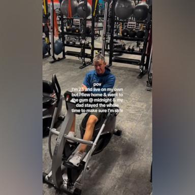 Dad accompanies daughter to late-night workout to keep her safe