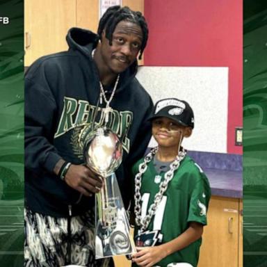 VIDEO: AJ Brown brings Super Bowl trophy to boy injured in plane crash