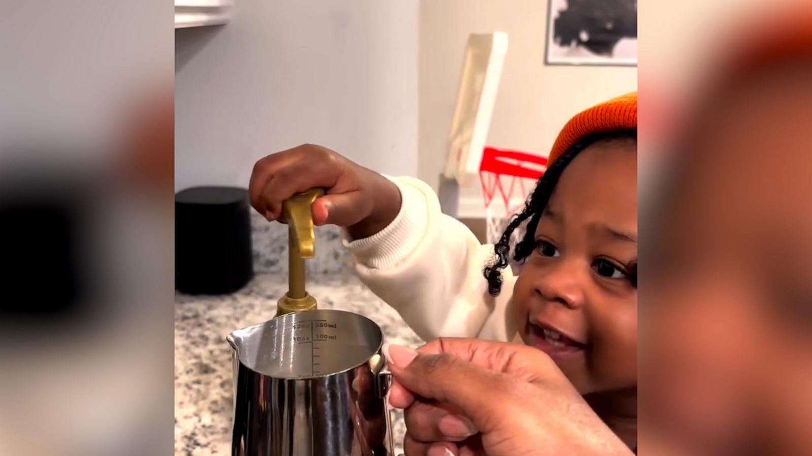 Watch 2-year-old 'barista baby' help his mom make coffee