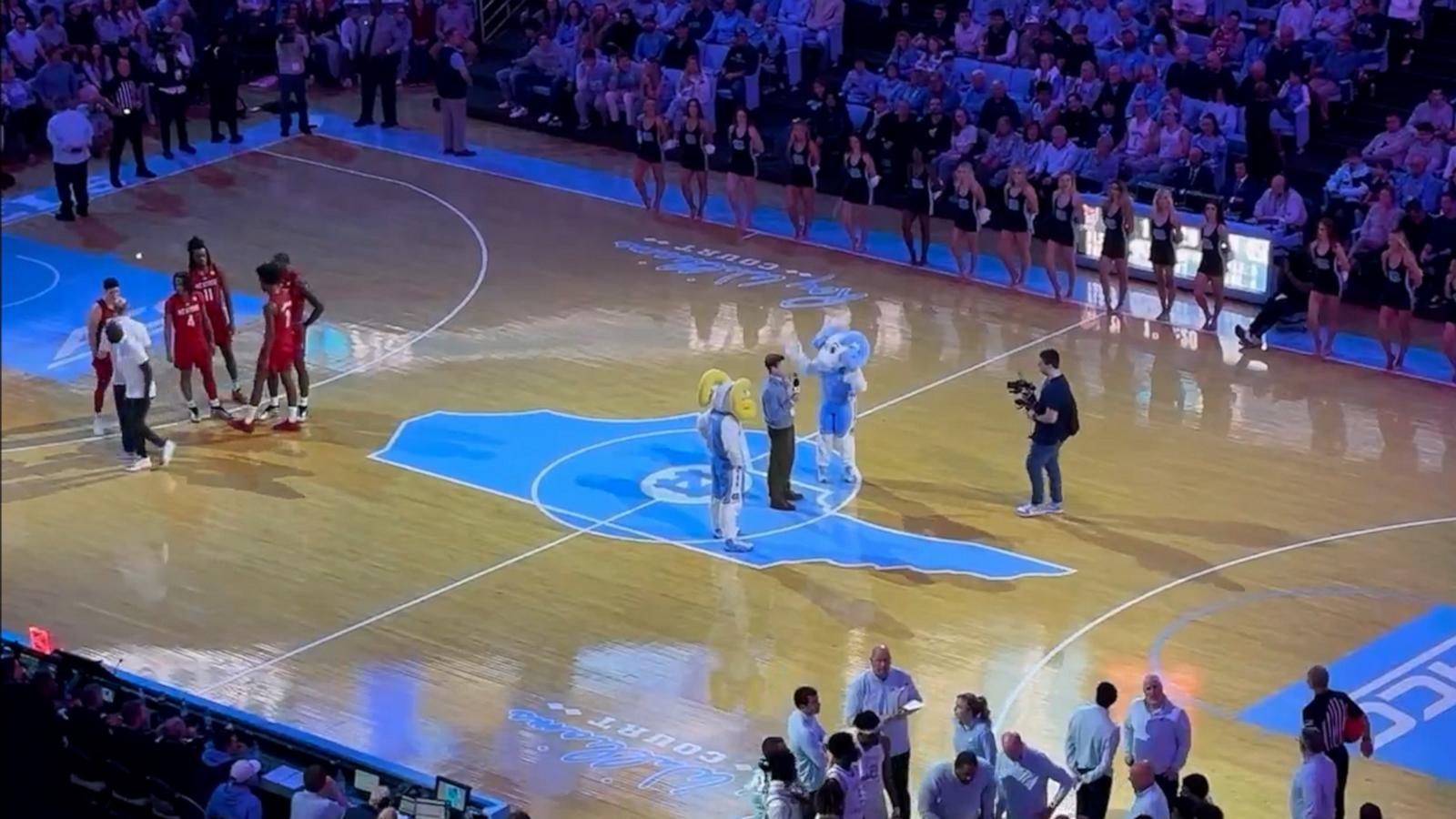 UNC Chapel Hill chancellor Lee Roberts announced classes had been cancelled due to the snow during a basketball game against North Carolina State University.