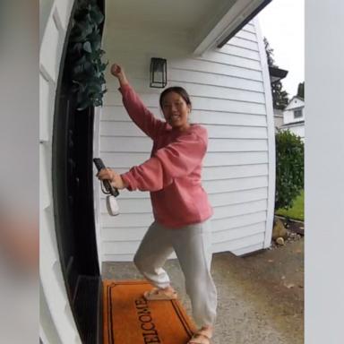 Tiffany Remington was caught on a doorbell camera surprising her pregnant friend with a clean home while in labor.