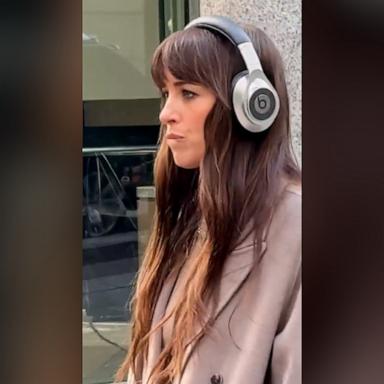 Johnson was spotted walking down 41st wearing headphones as she was being filmed for her upcoming movie, "Verity," adapted from Colleen Hoover's novel with the same title.