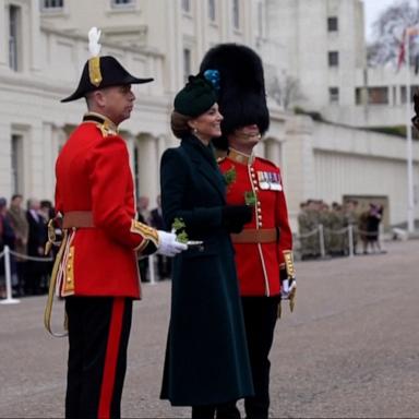 The princess handed out sprigs of shamrock to Irish Guards and enjoyed a Guinness stout.