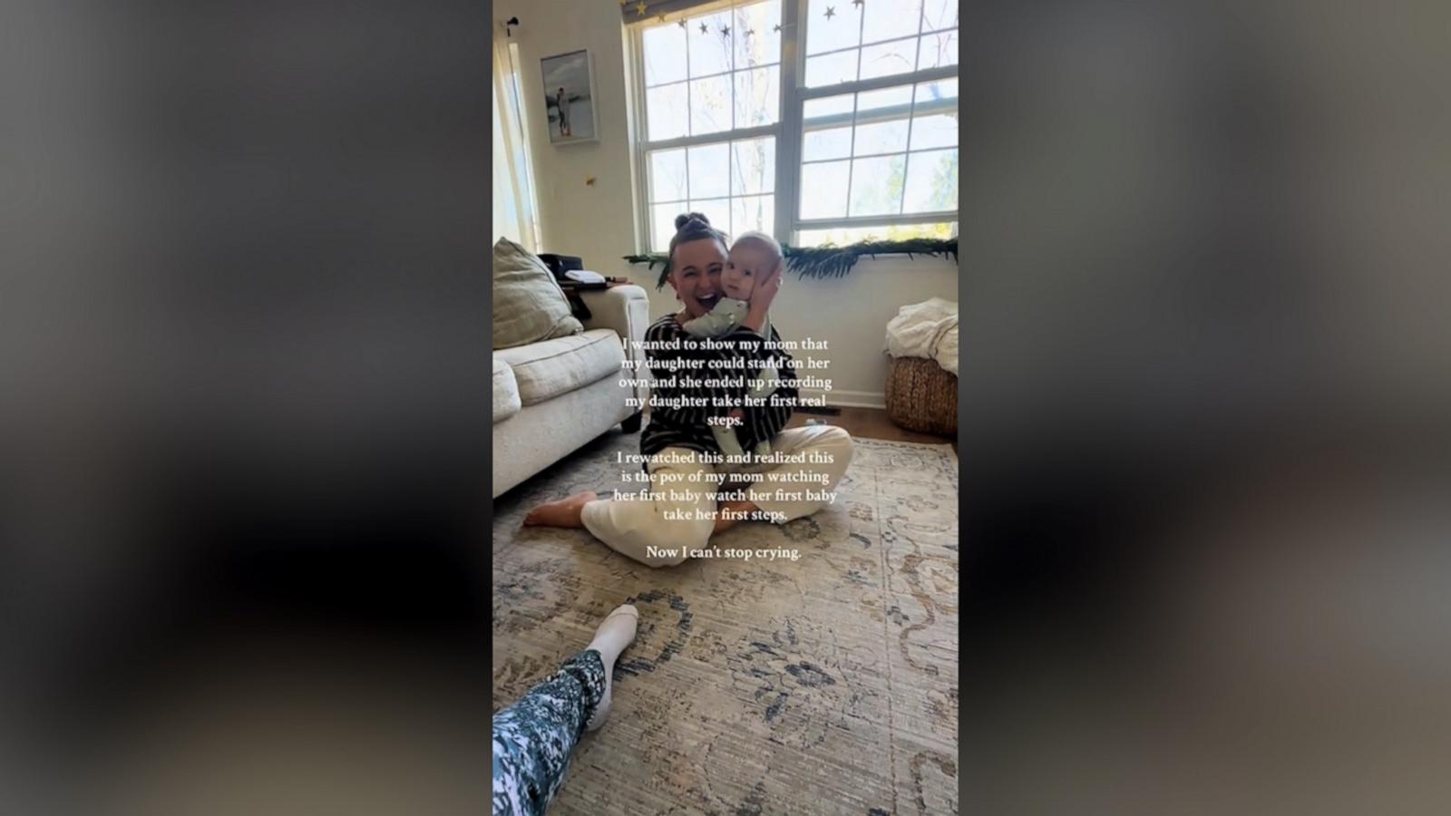 "I wanted to show my mom that my daughter could stand on her own," Jordan Benfatti wrote on her TikTok about her daughter Sophia. "And she ended up recording my daughter take her first real steps."