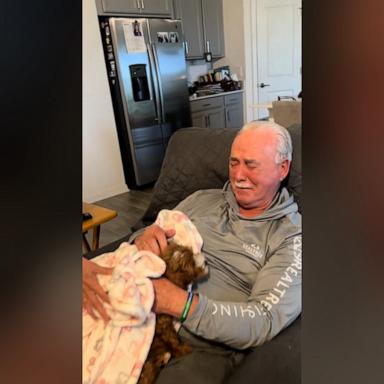 Thomas Kelly's family wanted to bring some cheer back into his life after his mom died a few months ago and decided a puppy would be the perfect way to surprise him.